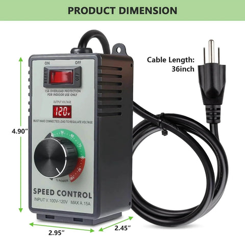AC Motor Speed Controller 120V 15A Max - Variable-Speed Controller & Fan Speed Control with LED display and 3 ft cord