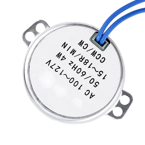 AC 100-127 V Synchronous Motor, Electric Fireplace Replacement Parts, 4W 50/60 Hz Electric Motor, CCW CW Geared Motor (15-18RPM) showing front view with wires.