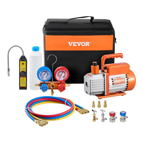 All-in-One AC Vacuum Pump And Gauge Kit With Leak Detector Hoses For Auto And HVAC Service, Universal Refrigerant Compatibility, by VEVOR