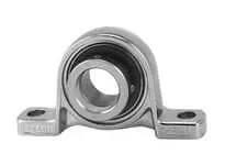 Front view of 30 mm eccentric collar locking pillow block bearing with 440C stainless ball insert, extra-narrow inner ring MU006, M10 bolt, P06-7Z3 ZDC housing, washdown contact seals.