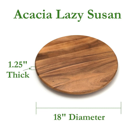 18 Inch Lazy Susan Kitchen Turntable in Acacia Wood for Spices and Condiments Rotating Storage Organizer, 1.25-inch thick
