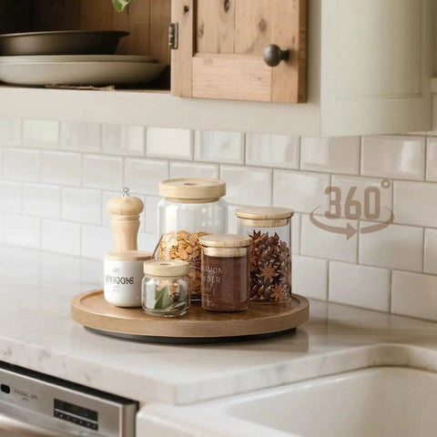 Acacia Wood Lazy Susan Turntable 10 Inch For Tabletop Kitchen Countertop Cabinet Or Pantry Organization With Smooth 360 Degree Rotation