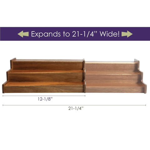 Acacia Wood 3 Tier Spice Rack For Cabinet Or Kitchen Expands From About 12 Inches To About 21 Inches With Clear View
