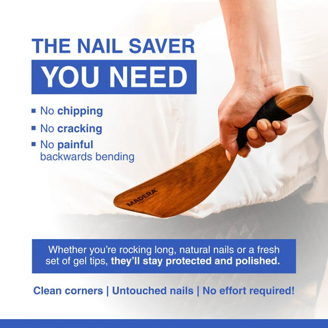 Bed Sheet Tucker Mattress Lifter Tool Made From Sturdy Acacia Wood That Helps You Change Sheets Without Strain Back Saver Works With Fitted And Flat Sheets Comforters And Blankets shown in use.