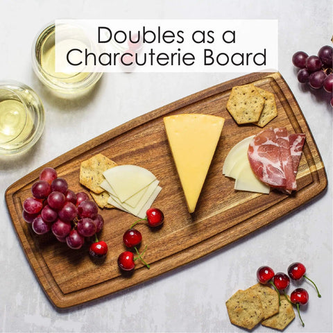 Acacia Wood Cutting Board With Juice Groove For Juicy Roasts And Fish Filleting, Oblong Shape Measuring 15-3/4 Inches By 7-7/8 Inches, Ideal For Bread Slicing, Snack Platter And Kitchen Prep Boss TB Home