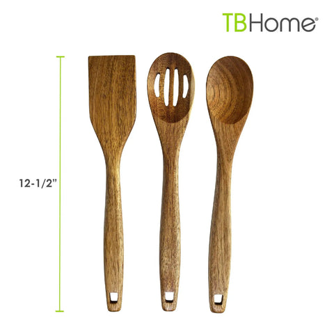3 Piece Acacia Wood Kitchen Utensil Set With Spatula Slotted Spoon And Cooking Spoon For Flip Stir And Scoop In Nonstick Pans And Everyday Cooking Your Go To Tool For Home Chefs, 12-1/2 inches