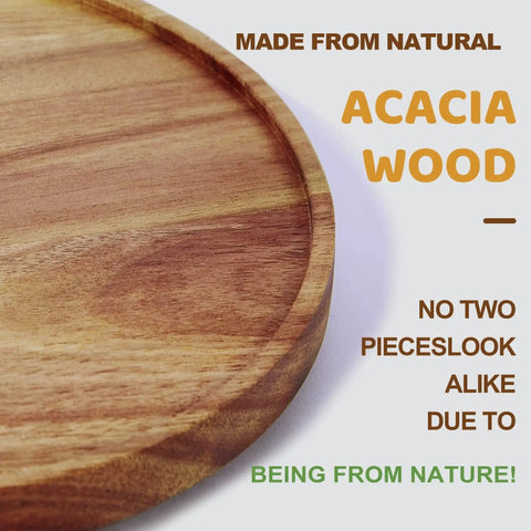 Close-up of eco-friendly acacia wood surface from Two Pack 10 Inch Acacia Wood Lazy Susan Turntables for Cabinet Kitchen Countertop.