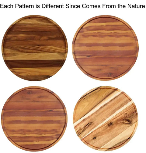 Two Tier Acacia Wood Lazy Susan Organizer showing natural grain variations on round wooden surfaces