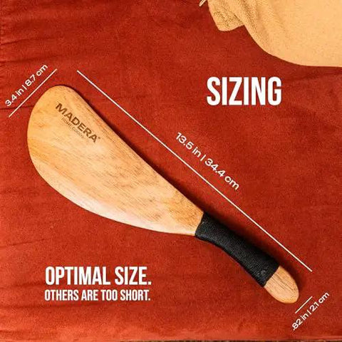 Bed Sheet Tucker Mattress Lifter Tool Made From Sturdy Acacia Wood with measurements, showing size and ergonomic handle.