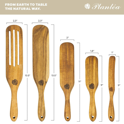 Spurtle Kitchen Tools Wooden Set For Nonstick Cookware, Heat Resistant Spurtles Utensils displayed in various sizes for cooking.