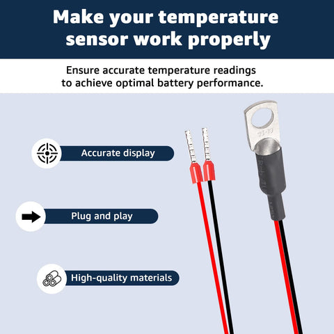 Temperature sensor replacement cable for Victron Energy; red and black wires with crimp terminals
