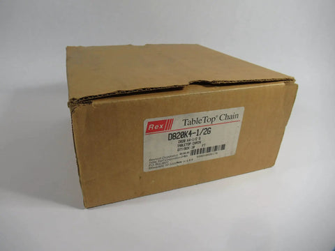 Box containing Acetal Flat Top Conveyor Chain D820K4-1/2G Rexnord, 1 1/2 In Pitch, 4 1/2 In Wide, 10 Ft Length, Medium Duty Tabletop Chain