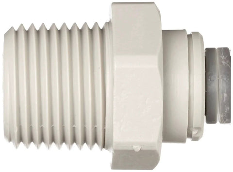 Side view of Acetal Copolymer Straight Tube Fitting Adaptor Half Inch Tube OD To Half Inch NPTF Male, ideal for plumbing and piping.