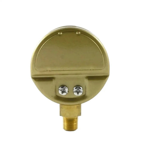 Back view of Low Pressure Acetylene Regulator Gauge 0-30 Psi, 2 Inch Dial with steel case, 1/8 NPT bottom inlet, and fittings for oxy-fuel kits.