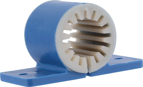 HoldRite 1/2 in acoustic clamp, blue base with two mounting holes, front view