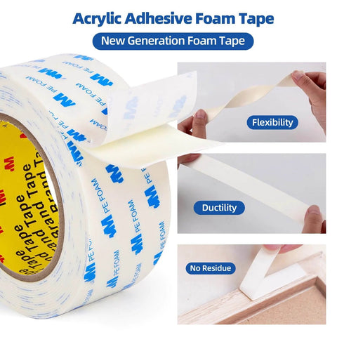 Heavy Duty Double Sided Tape 2 Inch By 16.5 Feet Removable No Residue PE Foam Mounting Tape With Extra Strong Adhesive Waterproof