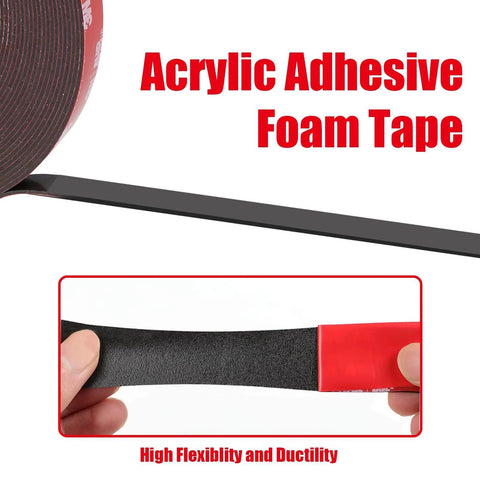 Heavy Duty Double Sided Tape Waterproof Foam Mounting Tape 36.5 Ft Long 0.4 Inch Wide Built Tough High Temperature Resistant Adhesive