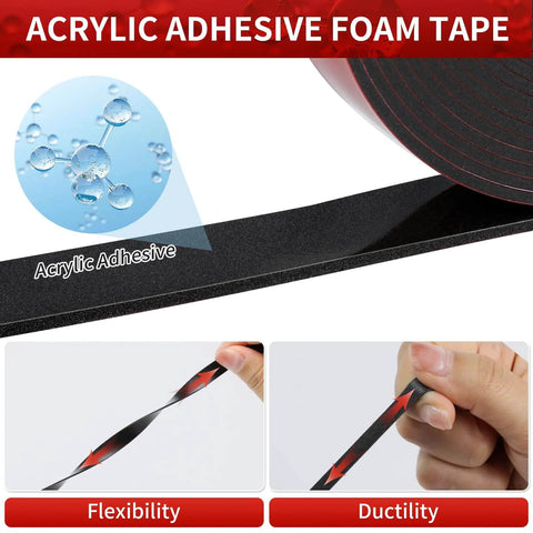Heavy Duty Double Sided Tape 2 Roll Mounting Kit, 19.68 Ft Total, Waterproof Foam Tape with acrylic adhesive detail