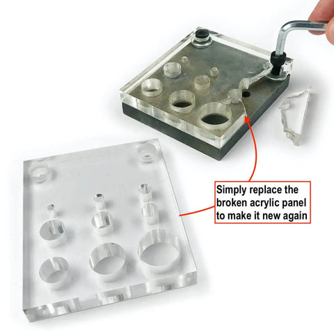 Acrylic Guide Panel Replacement for 9 Piece Punch and Die Set with hex key tool for Jounjip, Truepower, Harbor Freight alignment plate.