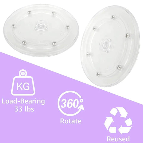 Clear acrylic 6-inch turntables with ball bearings for 360° rotation, 33 lb load capacity, 4 Pack 6 Inch Lazy Susan Turntables Set.