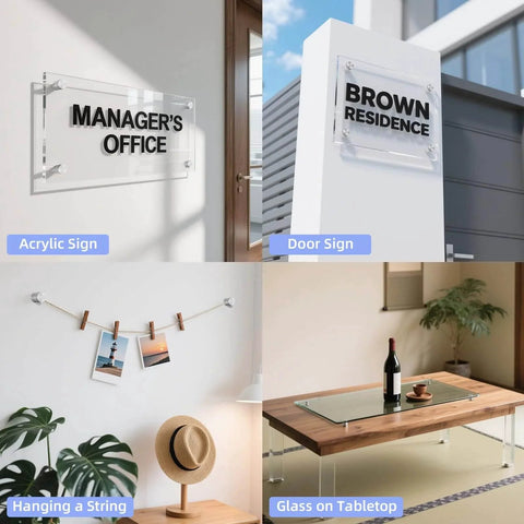 Stainless Steel Standoff Screws 1 Inch Diameter 1 Inch Barrel Length 20 Pack With 80 Mounting Accessories For Acrylic Plexiglass Glass Wood Metal Aluminum Panels And Frames Picture Mounting Hardware Silver in use with different types of signage and installations.