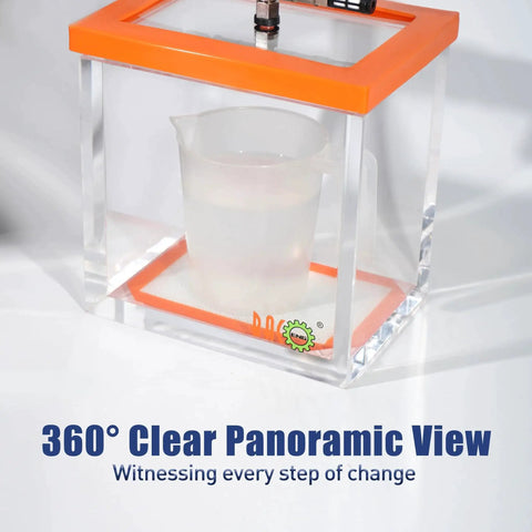 1.5 Gallon Acrylic Vacuum Chamber For Resin Degassing Kit with clear panoramic view showing silicone gasket and beaker inside