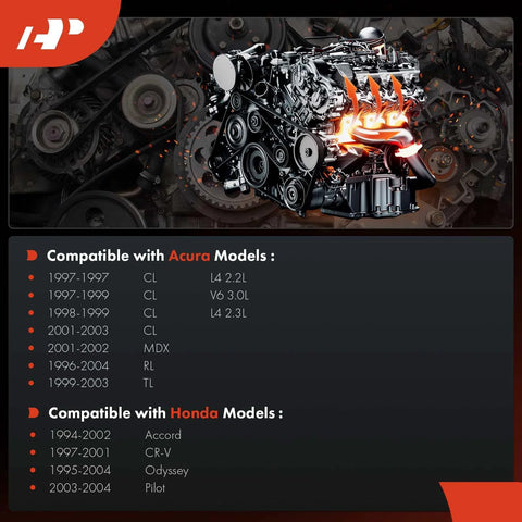 A-Premium engine coolant temperature sensor illustration with engine gears and Acura/Honda model compatibility list.