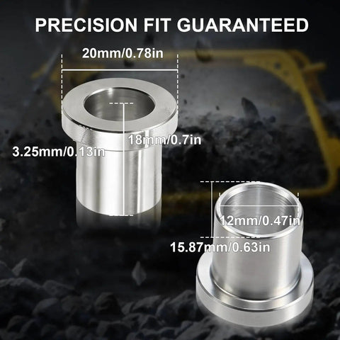 Detailed view of Four Pack Five Eighths To Twelve Millimeter Adapter Sleeve Bearing Reducer Bushing in galvanized iron with measurements.