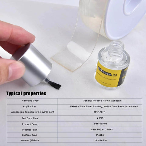 Adhesion Promoter With Brush Head 10ml 2 Pack That Gives Tape A Sticky Boost For Wall Panels And Automotive Molding Tape
