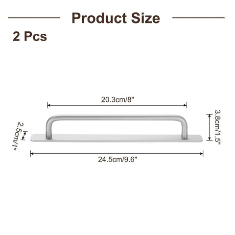 2 Pack Adhesive Cabinet Handles 9.6 Inch No Drill Stick On Drawer Pulls Aluminum Alloy Silver Tone product size dimensions