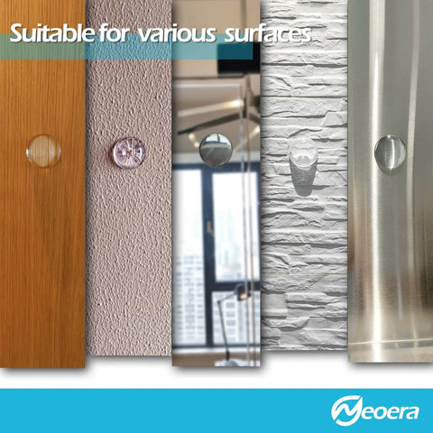 Clear Eight Pack Door Stopper Wall Protector with Adhesive Gel Bumpers on various surfaces, easy install, no drill needed.