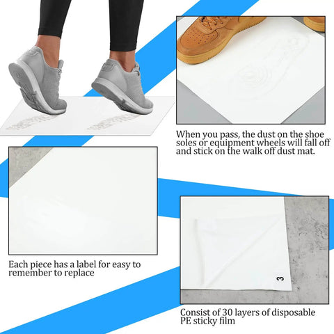Adhesive Floor Mat Set of 10 With 300 Sheets 17 x 13 Inch Sticky Mats To Trap Dust And Dirt From Shoes And Equipment Wheels
