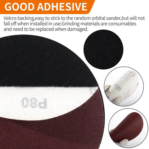 Close-up of a velcro hook and loop backing pad with grit markings for 5 Inch Hook And Loop Pad For Angle Grinder With 50 Discs And 5 8 11 Threads.