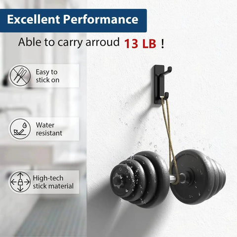 Adhesive Wall Hook 4 Pack Heavy Duty Holds Up To 13 Pounds With Double Hook Design Peel And Stick Mount No Drilling