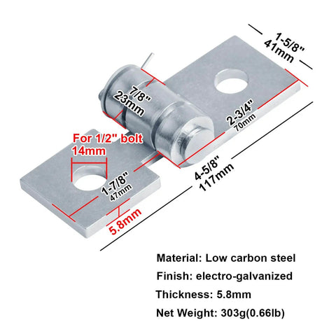 Diagram of six piece two hole adjustable hinge brackets for 1-5/8 inch strut channel, 7/32 inch thick, 9/16 inch holes, 0-270° adjustable.