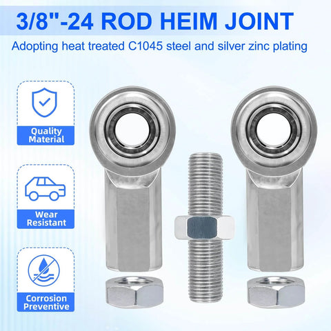 Adjustable 3/8-24 Thread Turnbuckle with 3/8 Bore Heim Joints Rod End Set, Right and Left Hand Threads in Heavy Duty Carbon Steel