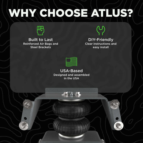 Air Bag Suspension Kit for Ram and Ford Trucks with reinforced air bags and steel brackets, DIY-friendly installation.