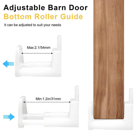 Sliding Door Guide Set With Adjustable Barn Door Hardware Floor And Wall Mount POM Plastic installed with wooden door.