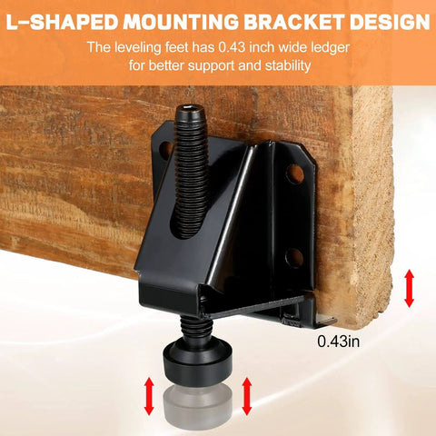 Close-up of heavy duty 24 pack leveling feet for workbenches and furniture adjustable 2.3 inch levelers with screws installed.