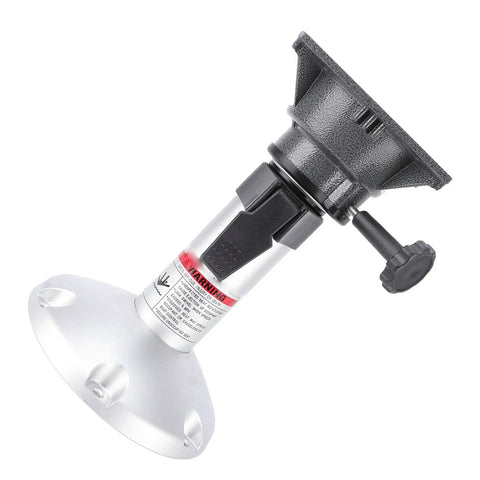 Focket boat seat pedestal, side view, base plate, 13-18 in adjustable height, 360° swivel, locking knob
