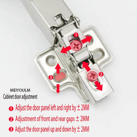 Close-up of 2pack 180 Degree Soft Closing cabinets Hinge showing adjustment points for frameless cabinet installation.