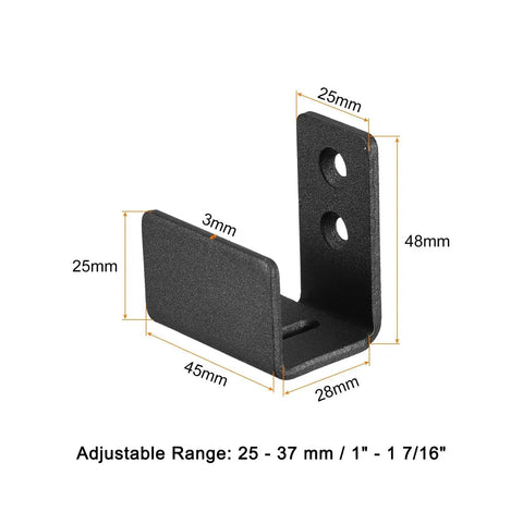 Floor Guide For Sliding Barn Doors Two Pack In Carbon Steel With Flexible Adjustable U Bracket And Flush Bottom Mount Flat Swing Stopper Black Finish Easy Install For Durable Track Alignment And Quiet Operation, showing adjustable U bracket dimensions.