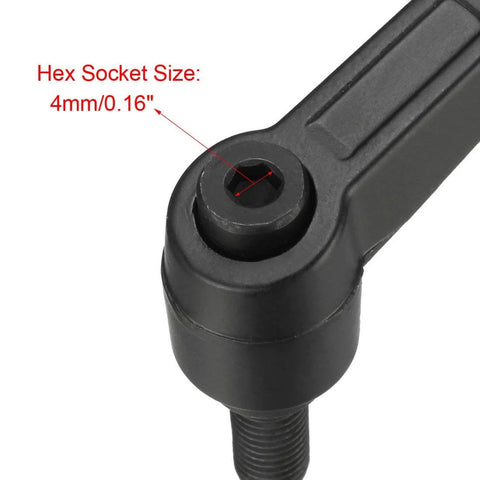 Close-up of 2pcs Adjustable Clamping Lever Handle M8 x 20mm Metric Black Oxide Carbon Steel Hand Knobs with 4mm hex socket