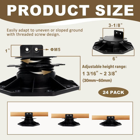 Adjustable Deck Support Pedestal Kit With 24 Pack Foundation Blocks for Decks Joists and Flooring, height adjustable 1-3/16" to 2-3/8"