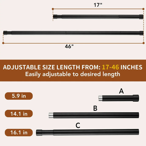 Adjustable Sliding Door Security Bar 17 To 46 Inches Matte Black 1 Inch Diameter With Rubber Tips Spring Loaded Telescopic Rod Easy Rotate Length Adjustment Ideal For Home Window Or Patio Door Security.