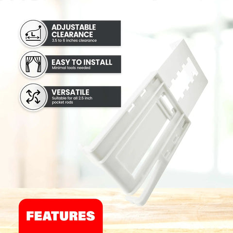 Close-up of adjustable 2.5 inch pocket rod brackets for drapery with 3.5 to 6 inch clearance by Amazing Drapery Hardware