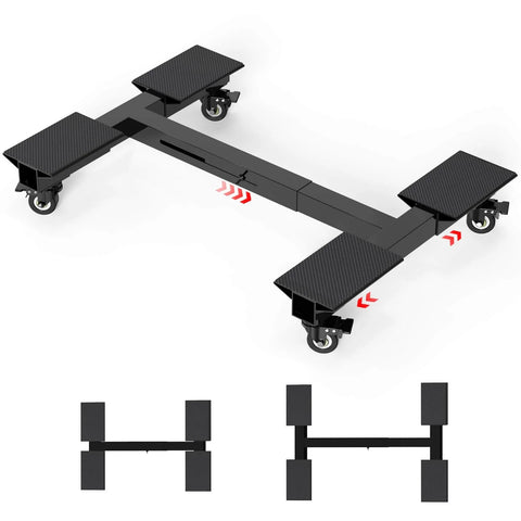 1500 lb adjustable furniture dolly with heavy duty iron frame, expandable length and width, 4 lockable swivel caster wheels