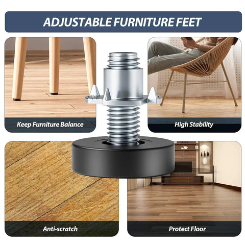 12 Pack Furniture Leveling Feet With T Nuts One Quarter Inch 20 UNC Thread Adjustable Levelers No Wobble MROCO on wood floor
