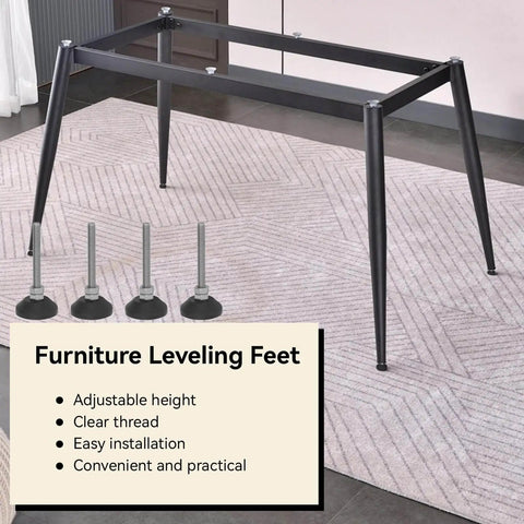 Adjustable M6 Furniture Leveling Feet Set Of 4 With Swivel Table Glides Heavy Duty Levelers For Cabinets Tables And Chairs Rubber Feet For Stable Level Surfaces shown with unassembled table frame.