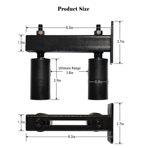 Sliding Gate Rollers And Guide Kit With Four Inch Nylon Wheel Heavy Duty Steel Bracket For Sliding And Rolling Gates Adjustable Bracket Opens Up To Five Point Seven Inches Provides Smooth Quiet Operation And Durable Rust Resistant Construction, dimensions labeled